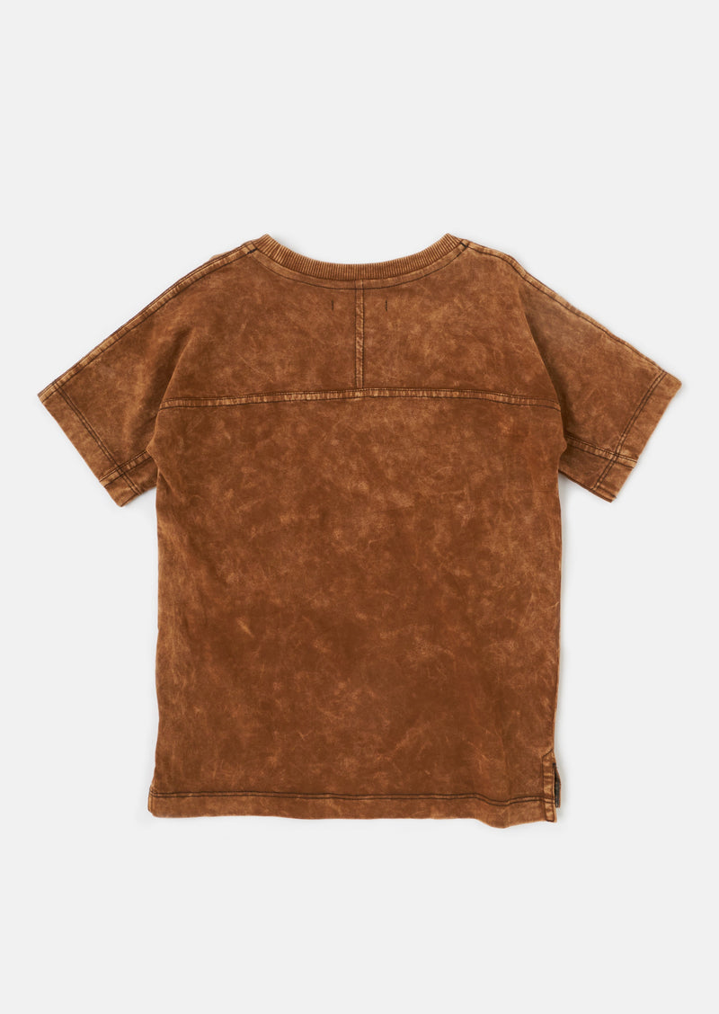 Boys Acid Wash Round Neck Brown T-Shirt