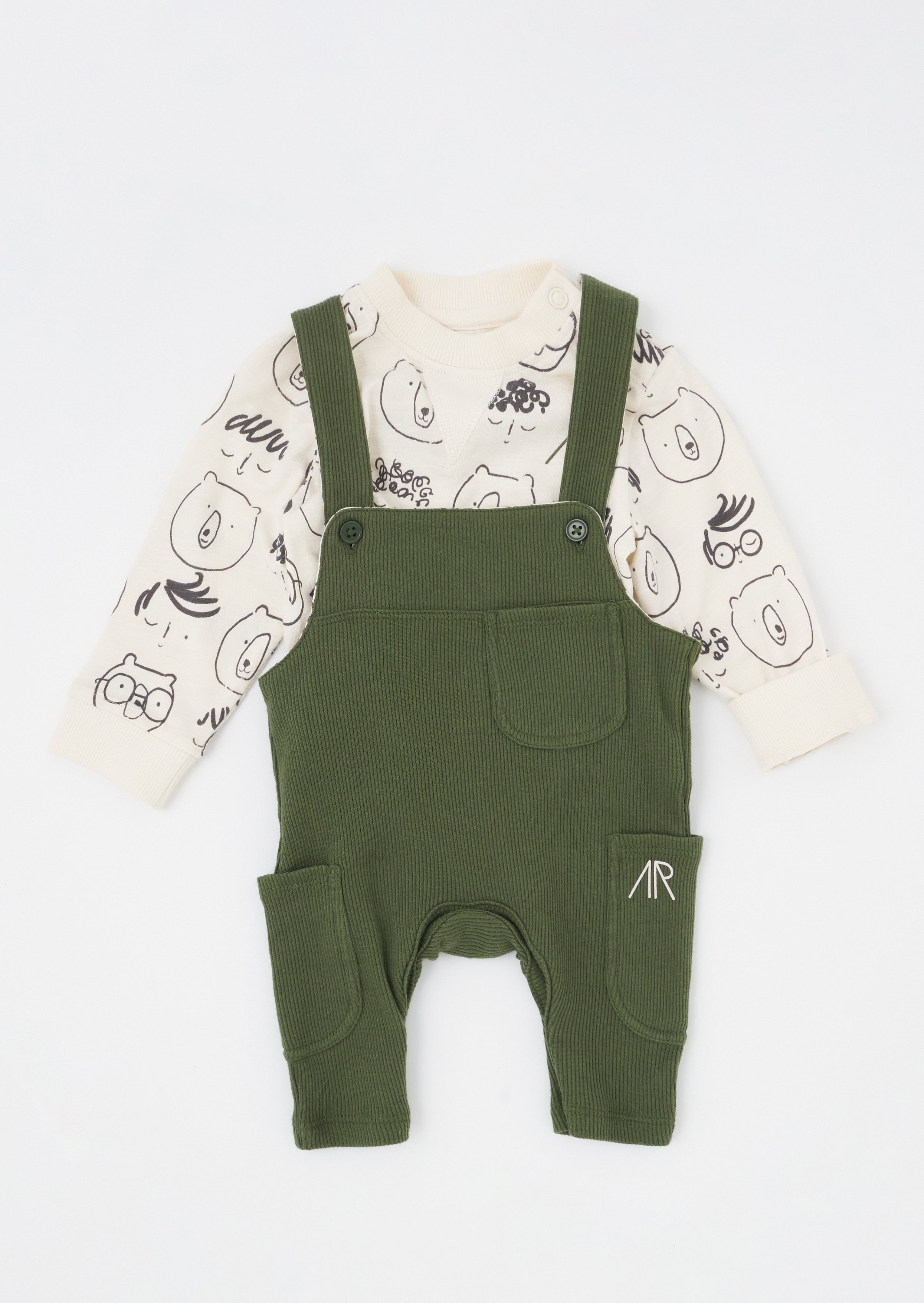 Baby Boy Printed Dungaree with Full Sleeves T-Shirt