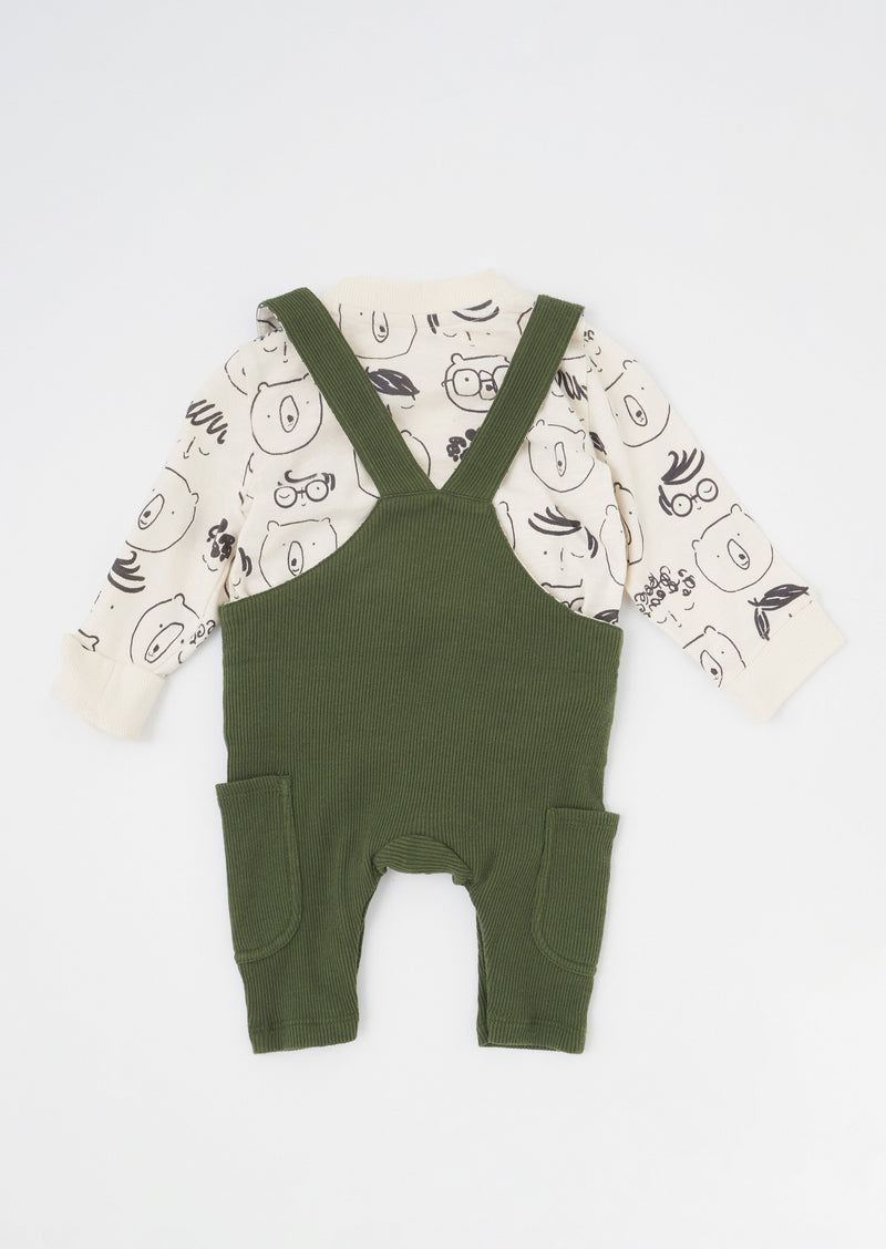Baby Boy Printed Dungaree with Full Sleeve T-Shirt