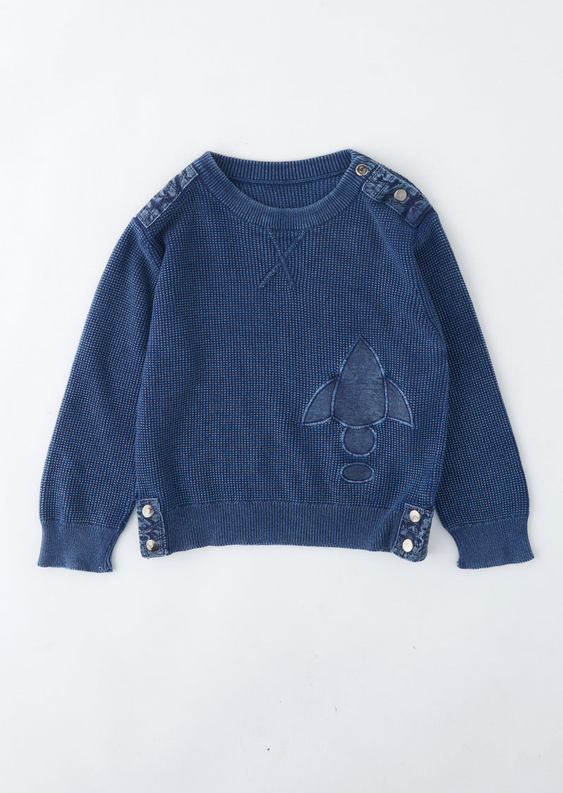 Boys Rocket Embroidered Blue Sweater