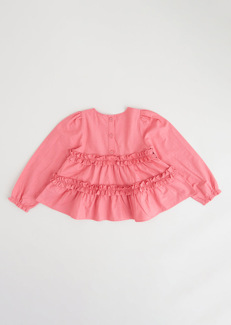 Girls Pink Smock Tiered Cotton Top