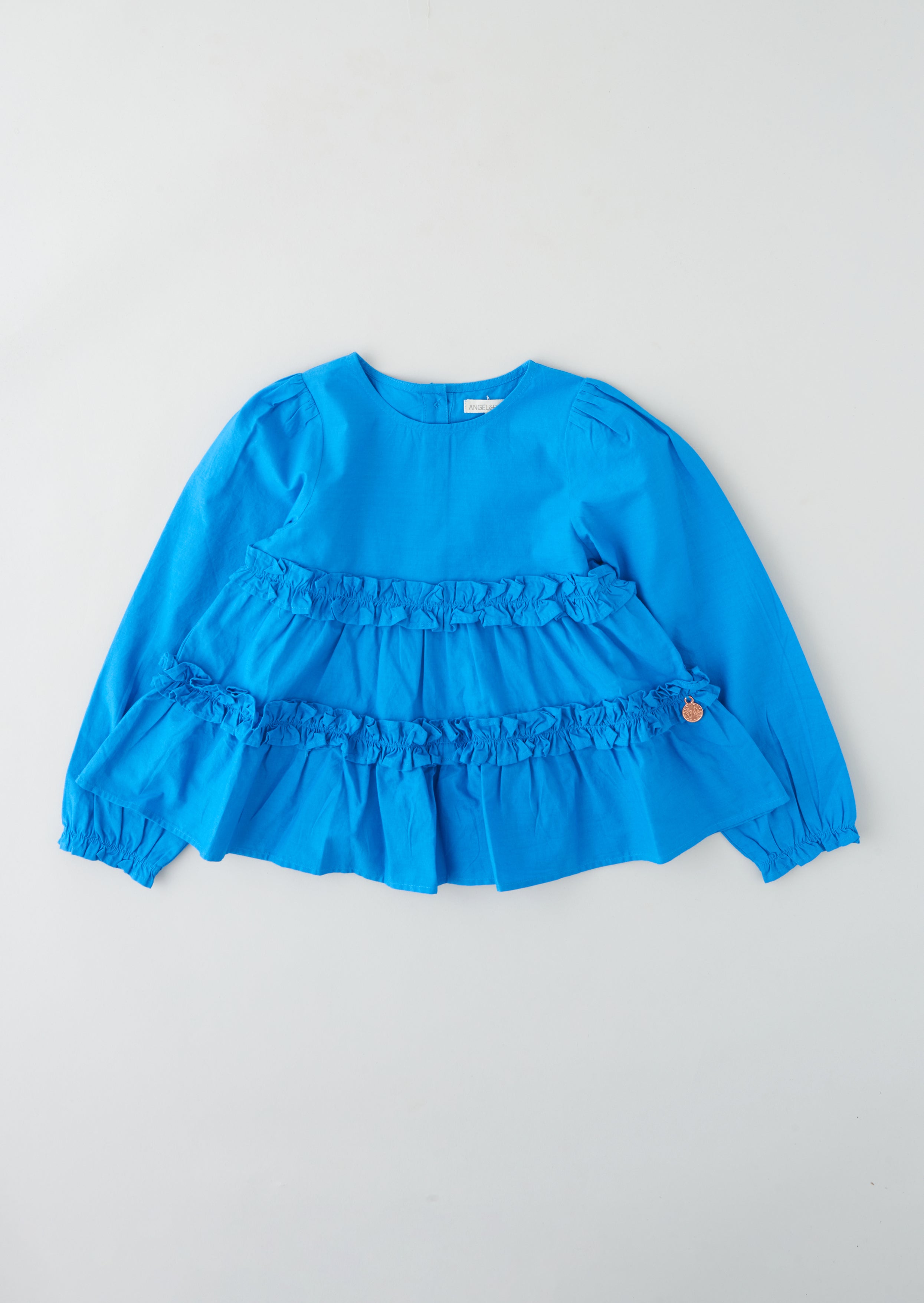 Girls Blue Tiered Smock Cotton Top