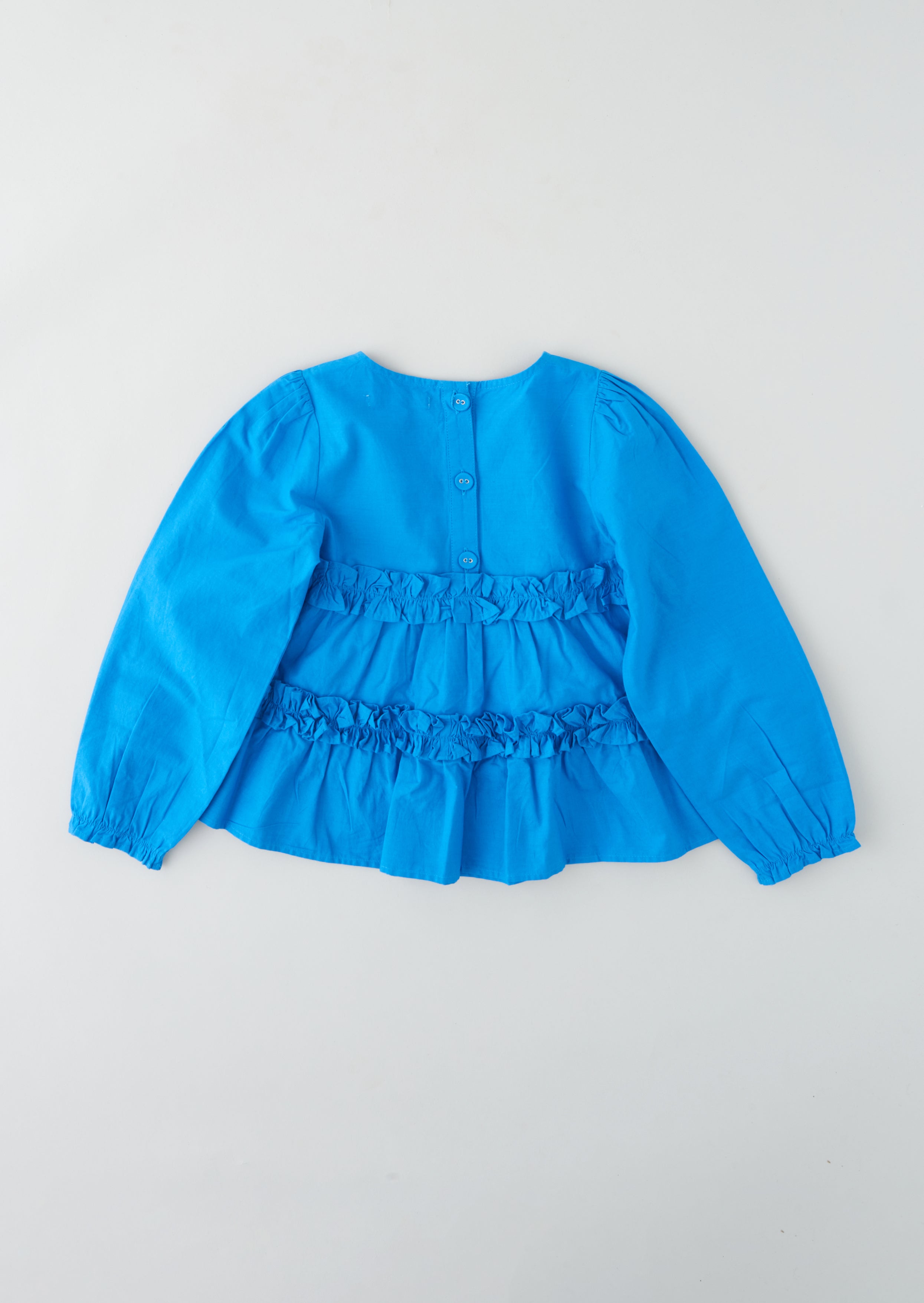 Girls Blue Tiered Smock Cotton Top