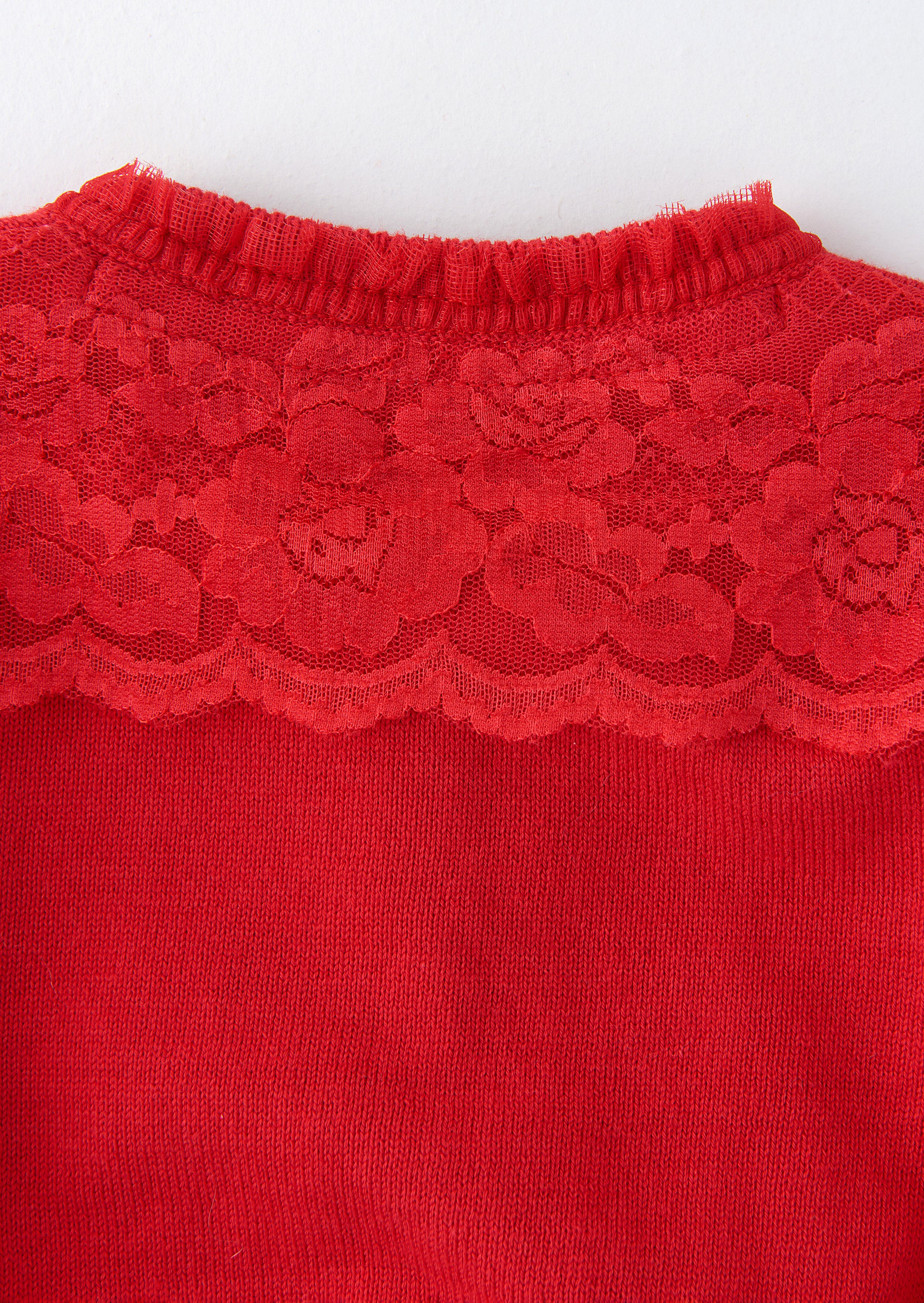 Girls Red Sweater with Lace Trim