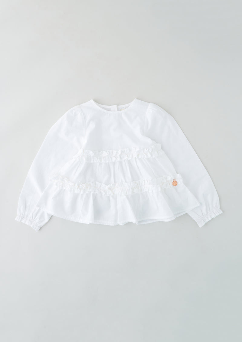 Girls White Tiered Smock Cotton Top