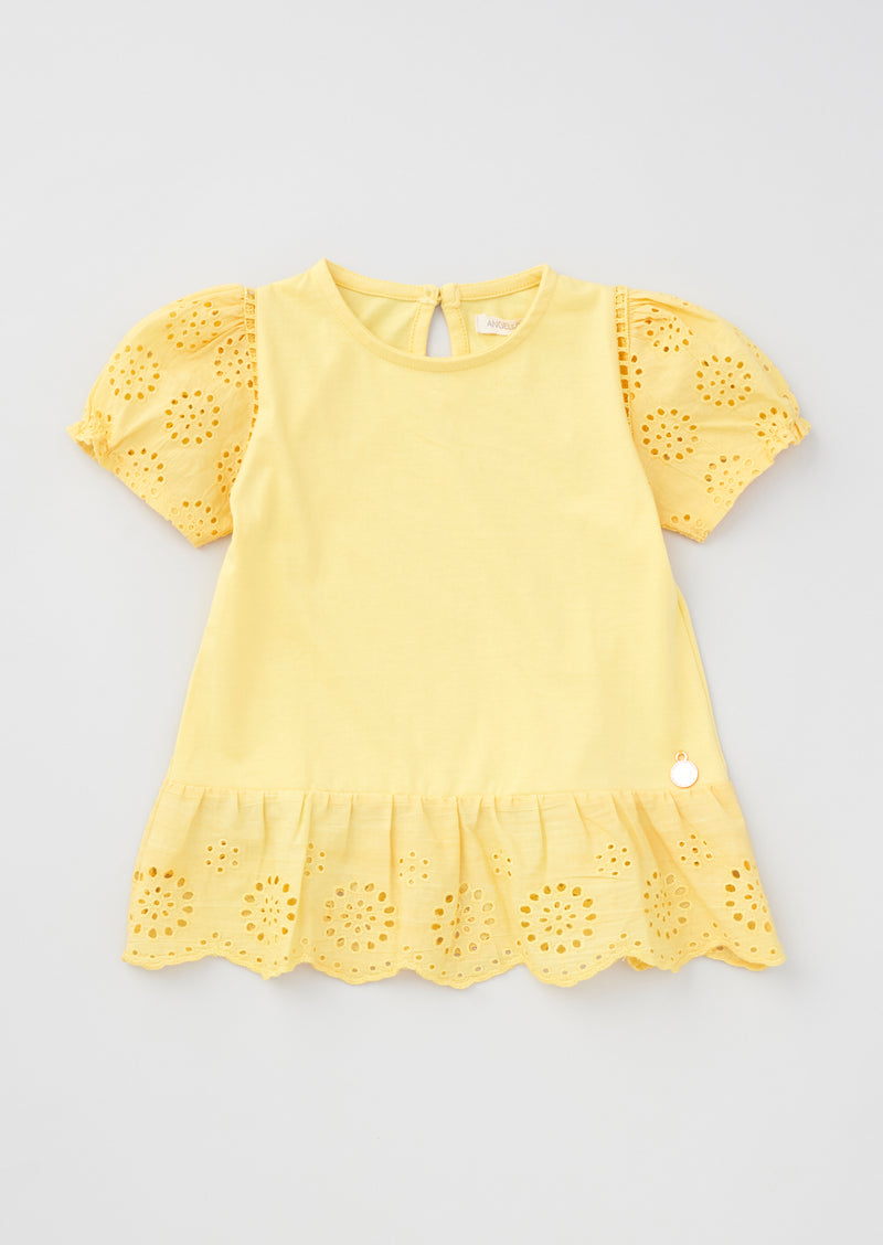 Girls Yellow Top with Embroidered Sleeves
