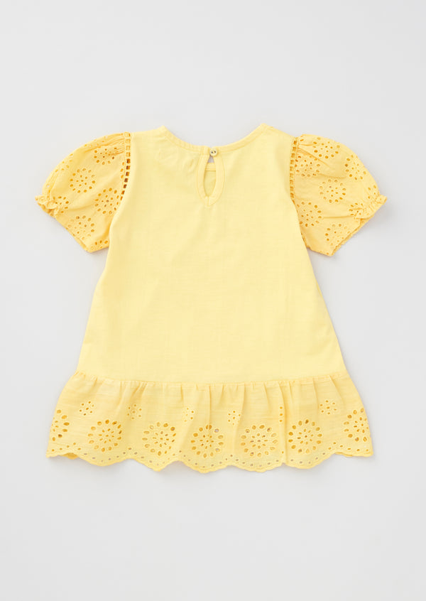 Girls Yellow Top with Embroidered Sleeves