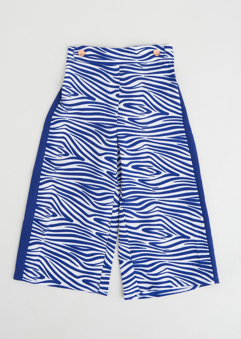 Girls Blue Zebra Stripe Printed Woven Culottes