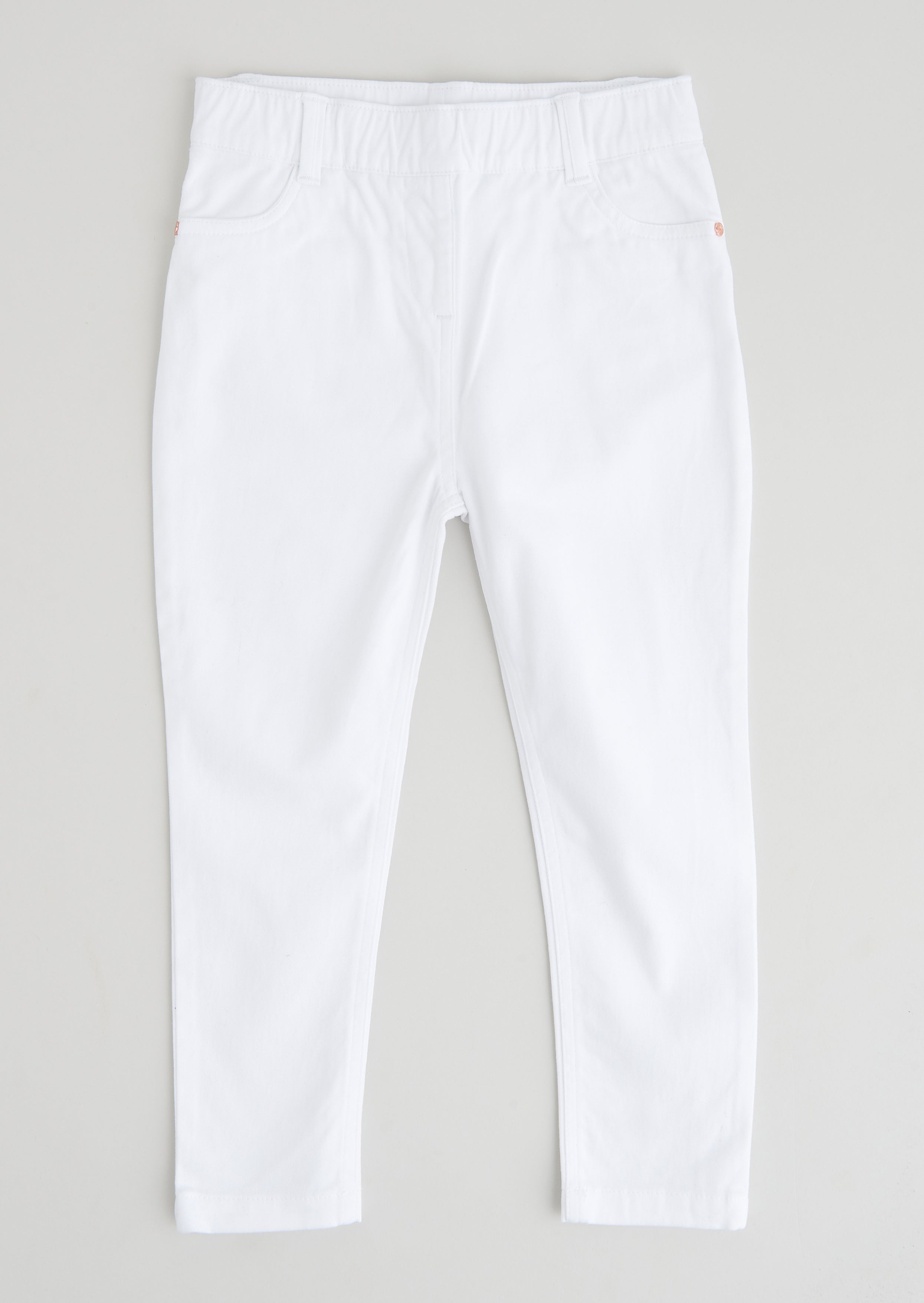 Girls Solid White Woven Jeggings
