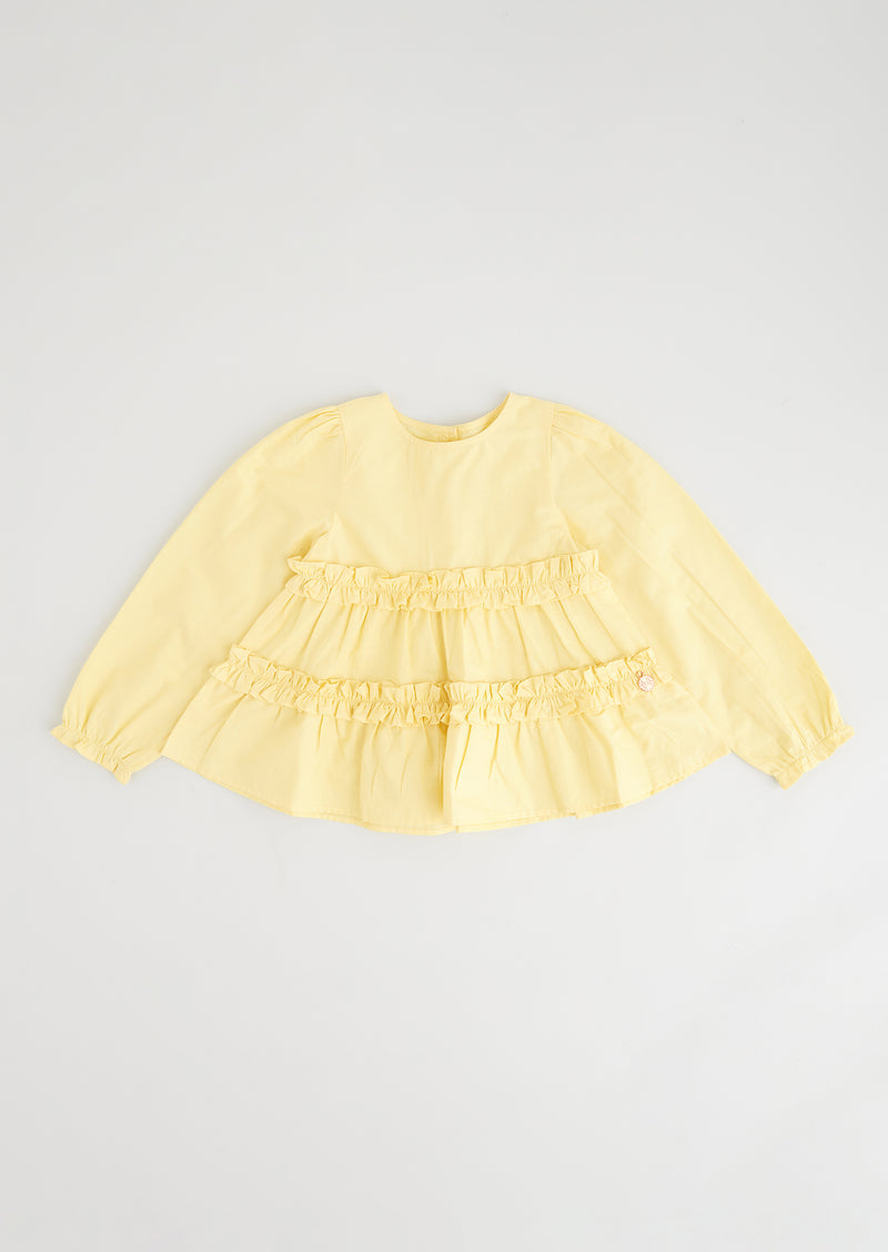Girls Yellow Smock Tiered Cotton Top
