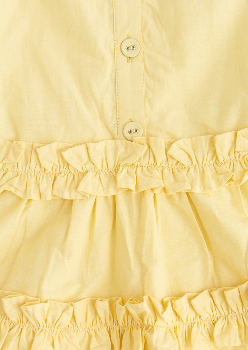 Girls Yellow Smock Tiered Cotton Top