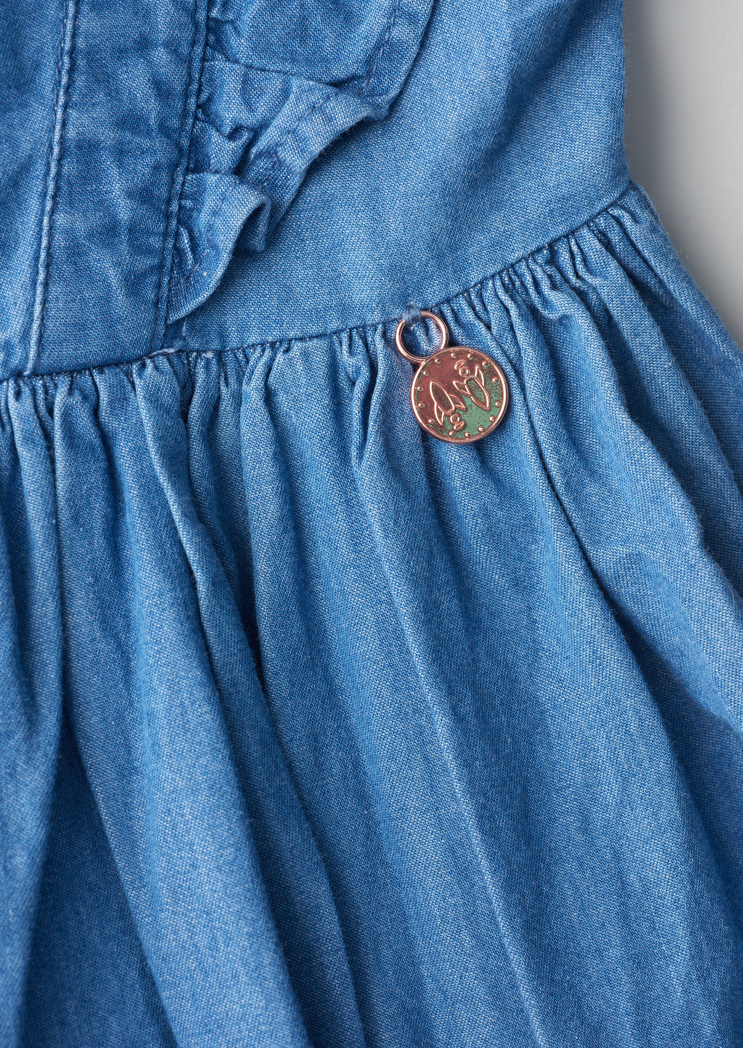 Girls Cotton Blue Dress with Cross Back Design