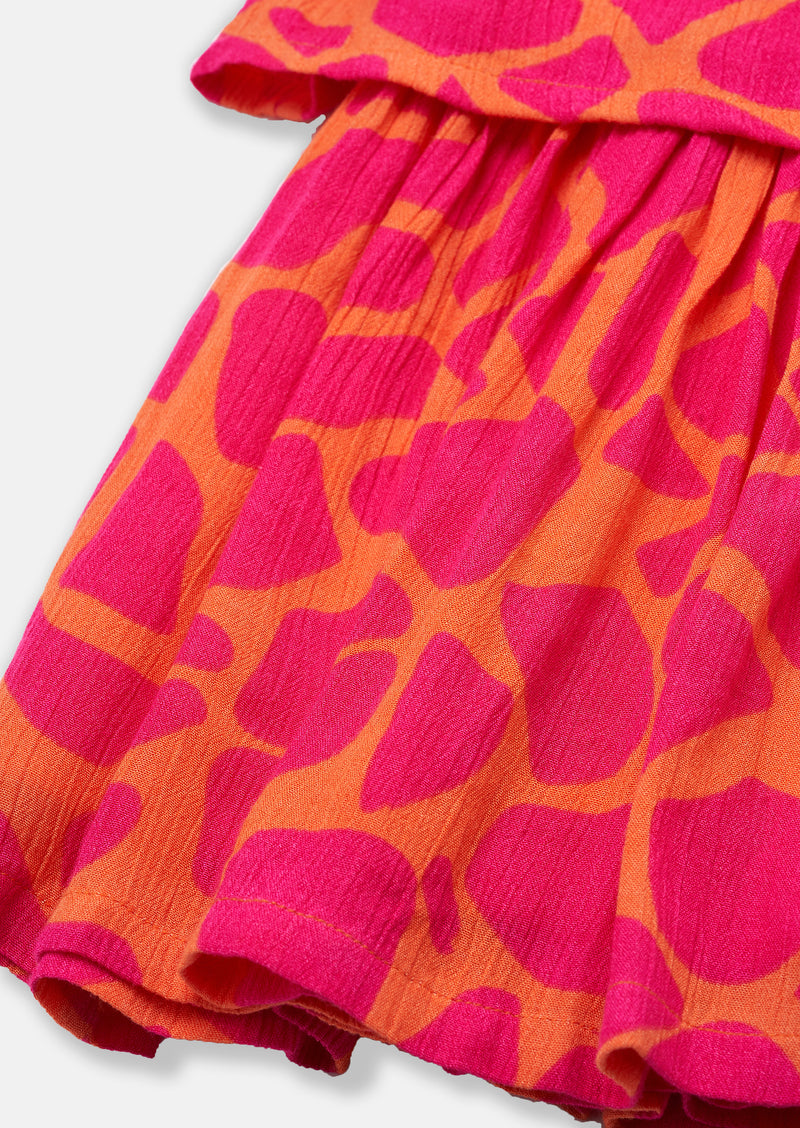 Girls Pink and Orange Giraffe printed Dress