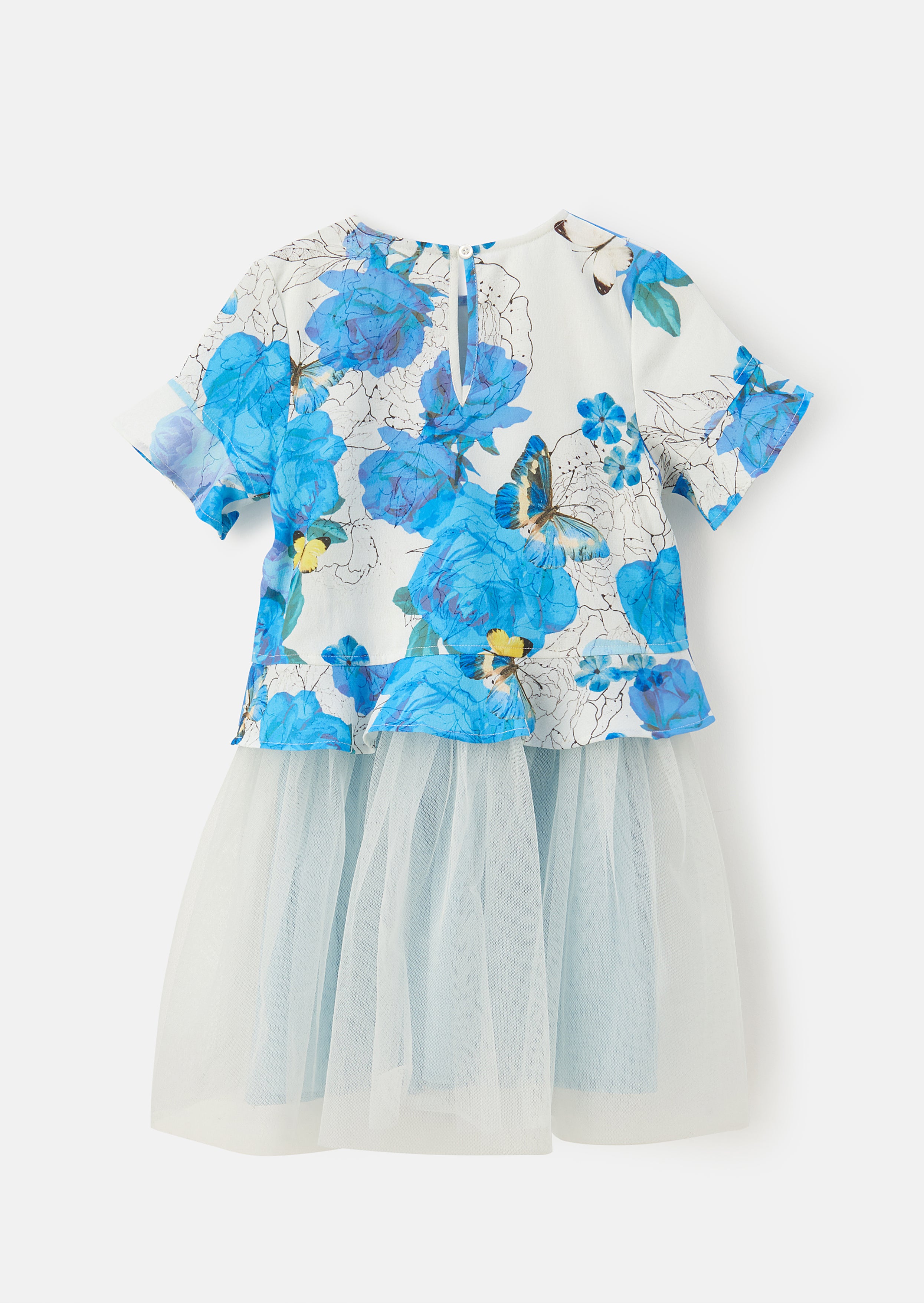 Girls Floral Printed Blue Tutu Dress