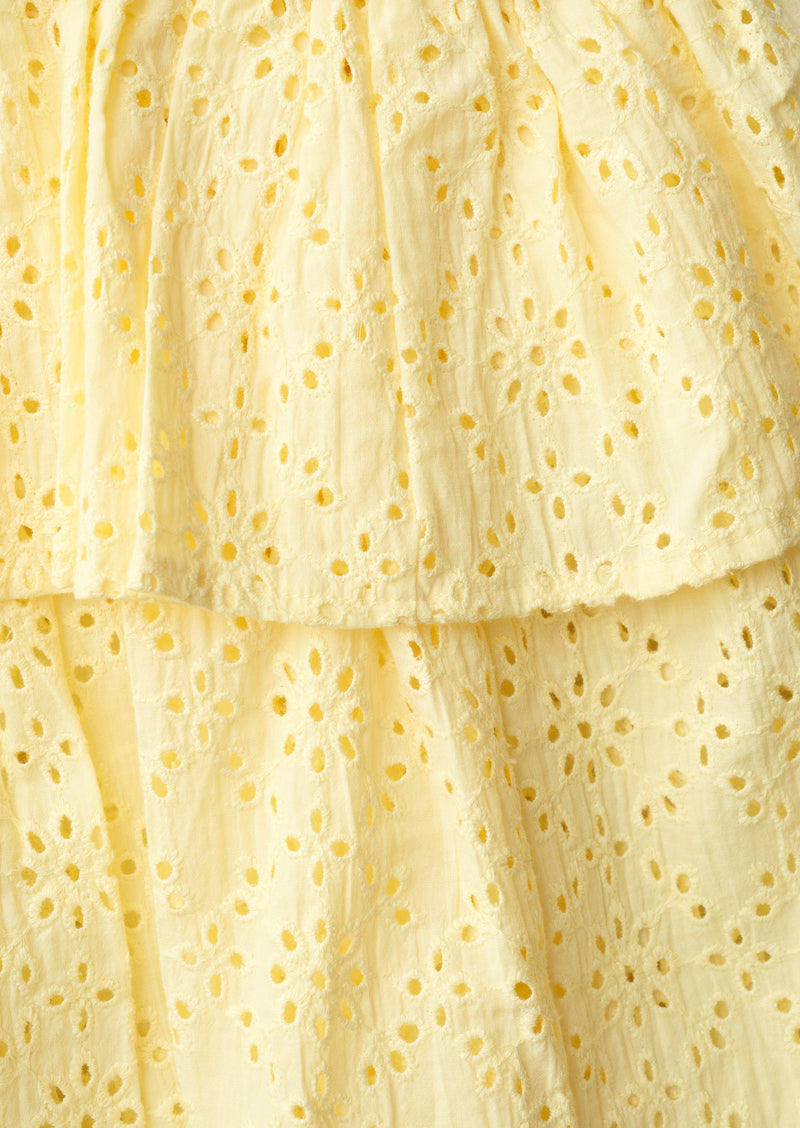 Girls Floral Embroidered Yellow Dress with Puff Sleeve