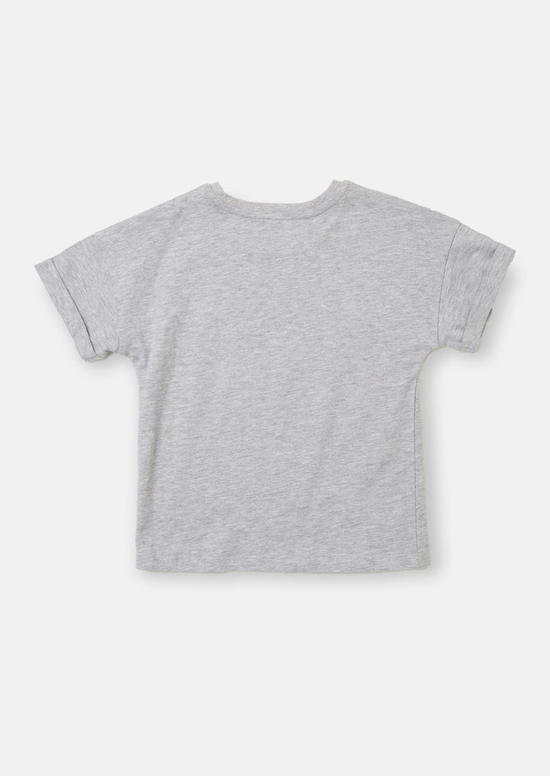 Girls Rainbow & Star Printed Cotton Grey T-Shirt