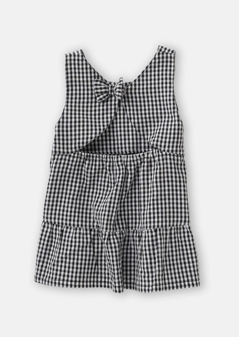 Girls Black and White Checked Woven Top