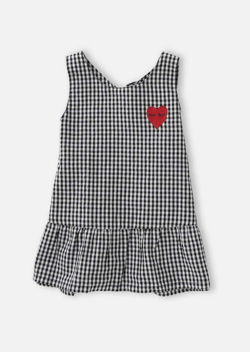Girls Black and White Checked Woven Top