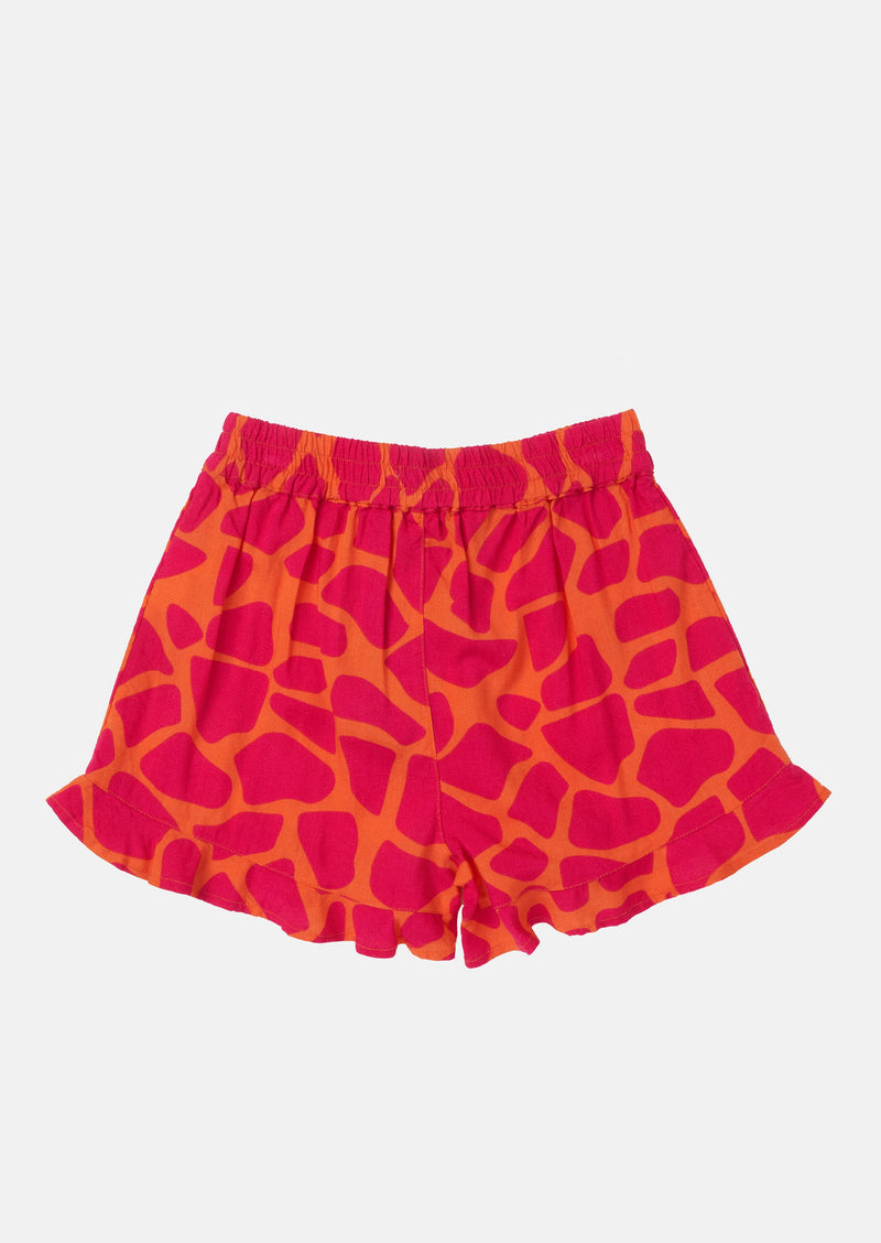 Girls Pink and Orange Giraffe Printed Shorts