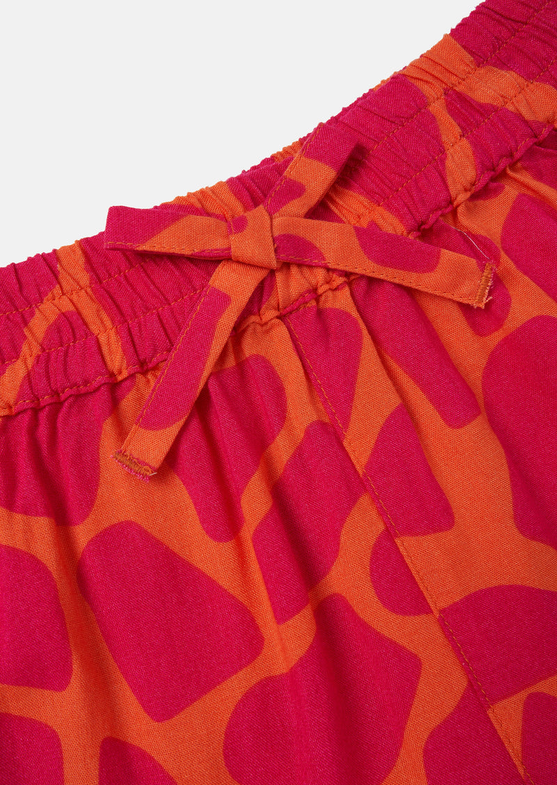 Girls Pink and Orange Giraffe Printed Shorts