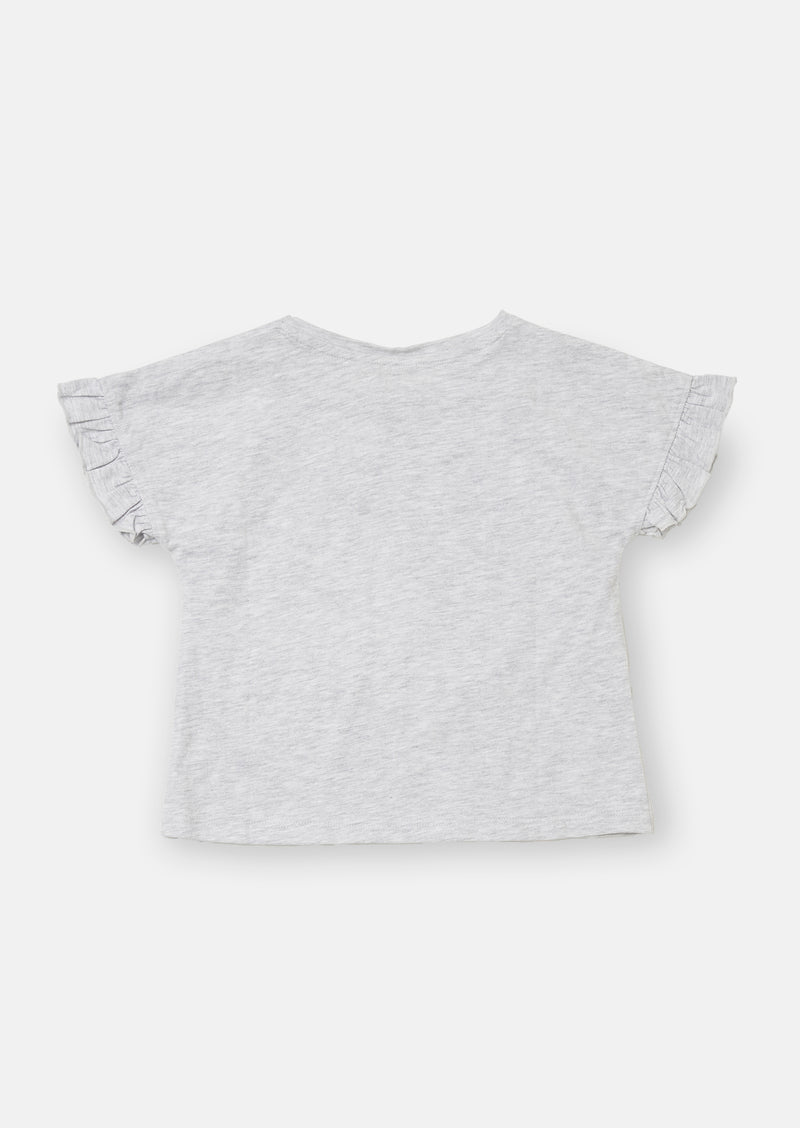 Girls Butterfly Printed Cotton Grey T-Shirt