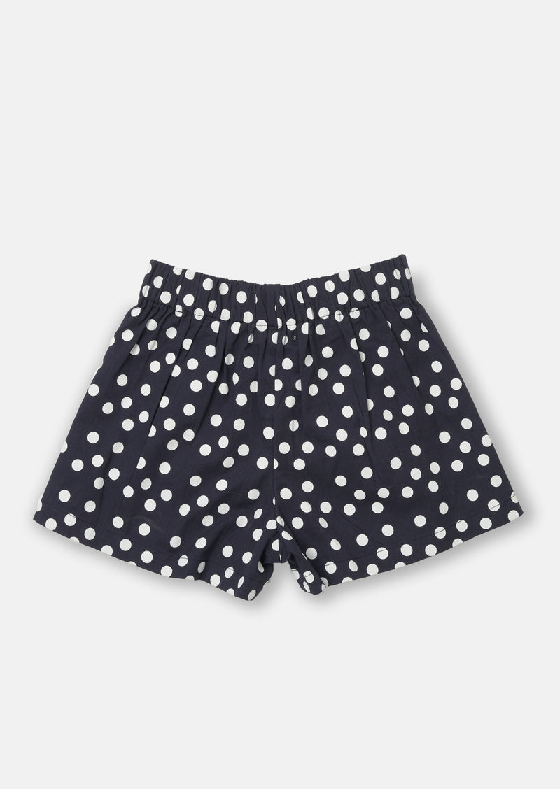 Girls Navy Spot Print Pleated Shorts