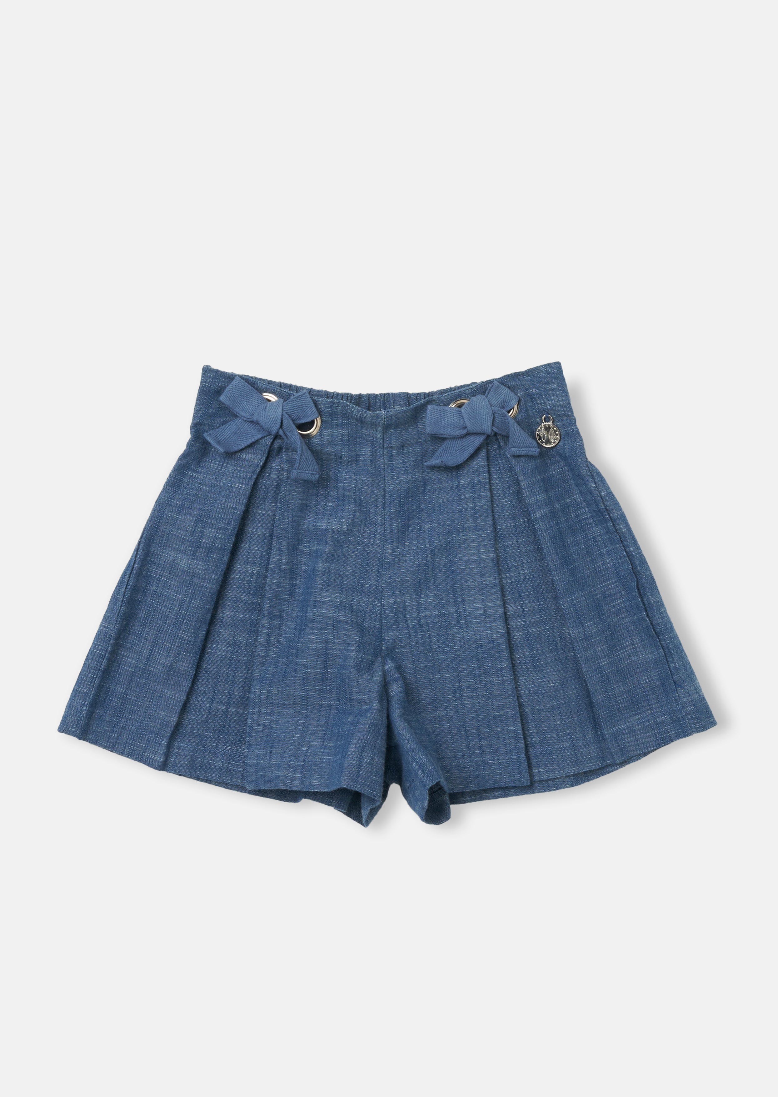 Girls Pleated Blue Denim Shorts
