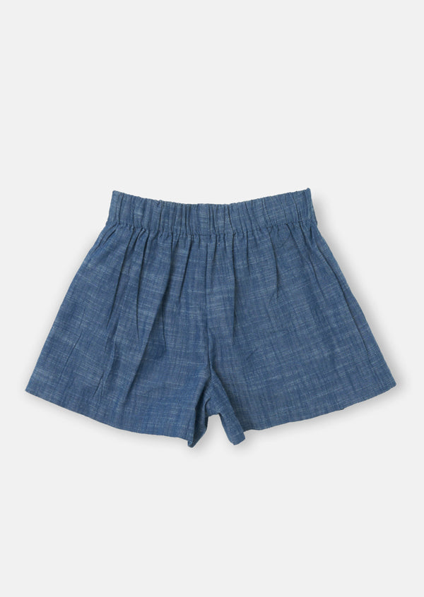 Girls Pleated Blue Denim Shorts