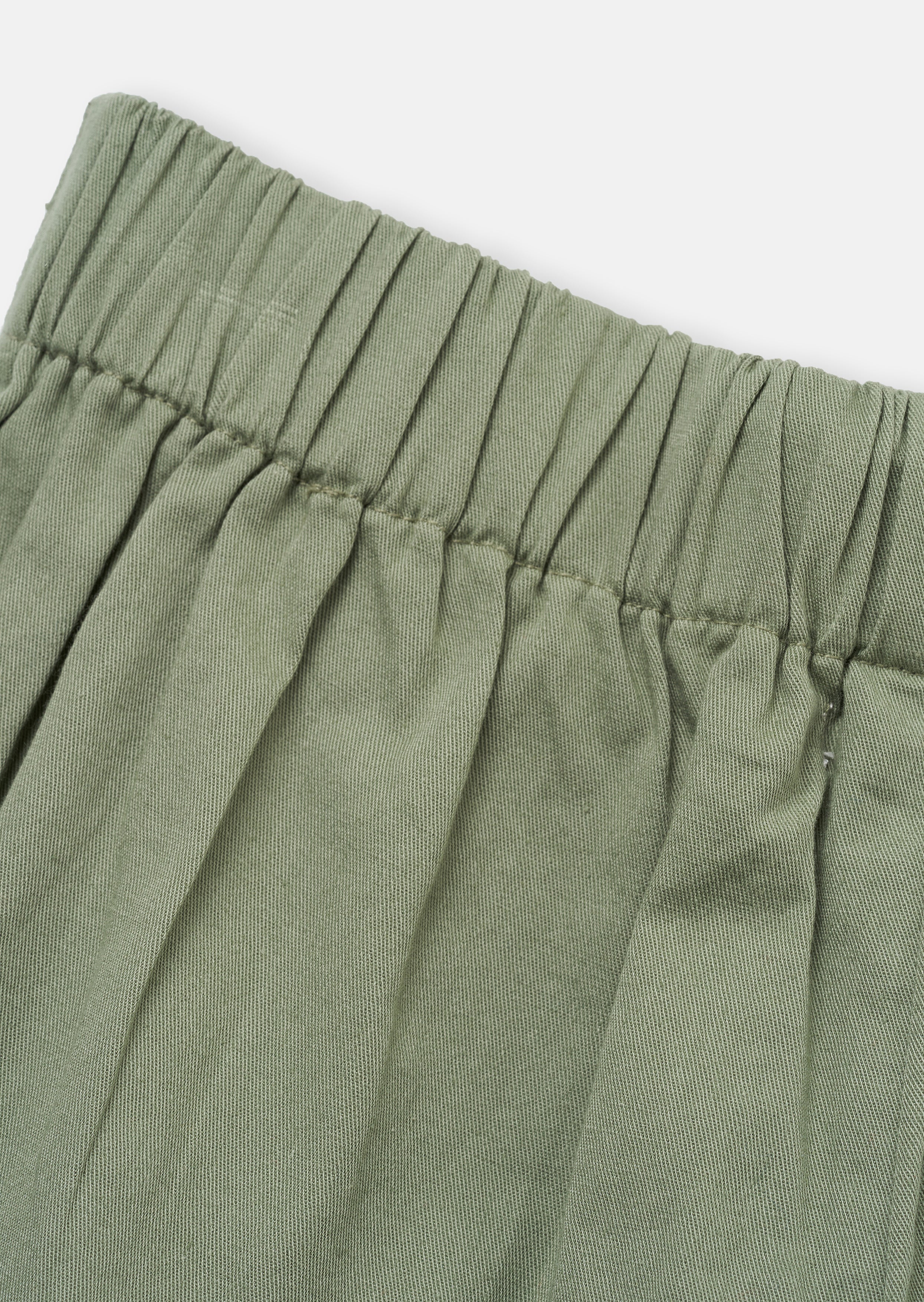 Girls Solid Green Pleated Shorts