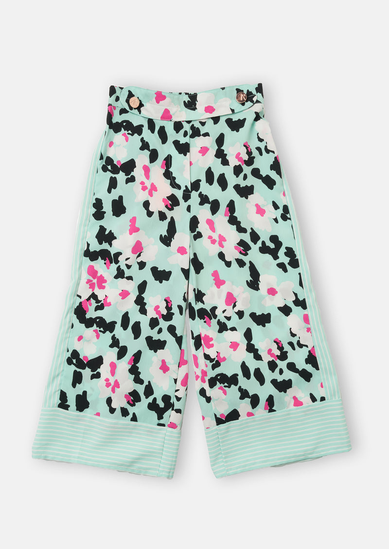 Girls Floral Printed Green Culottes