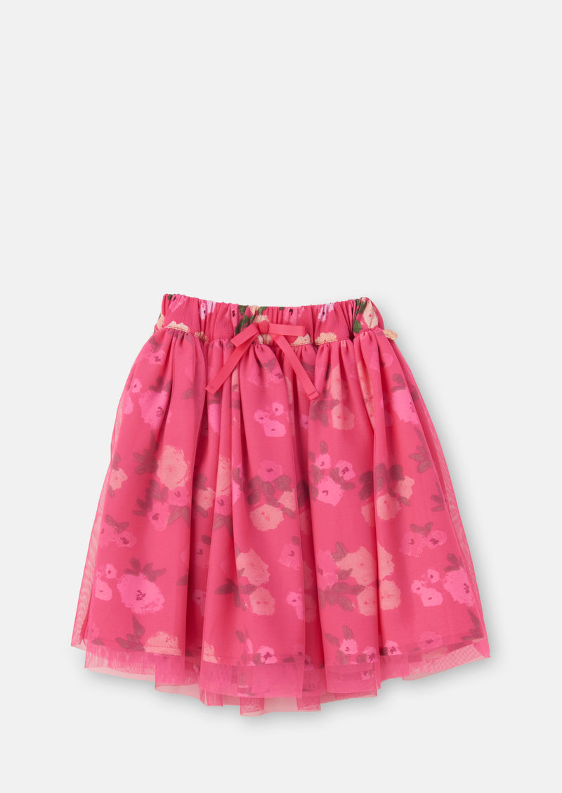 Girls Floral Printed Pink Skirt