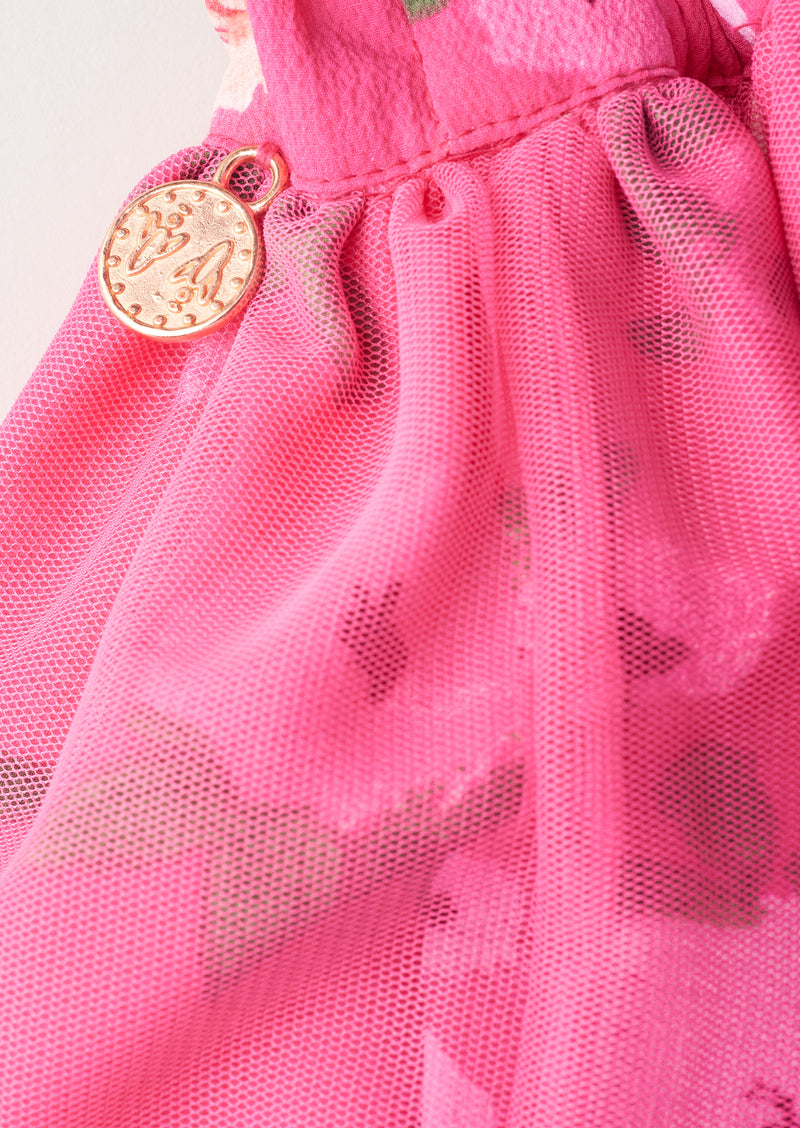 Girls Floral Printed Pink Skirt
