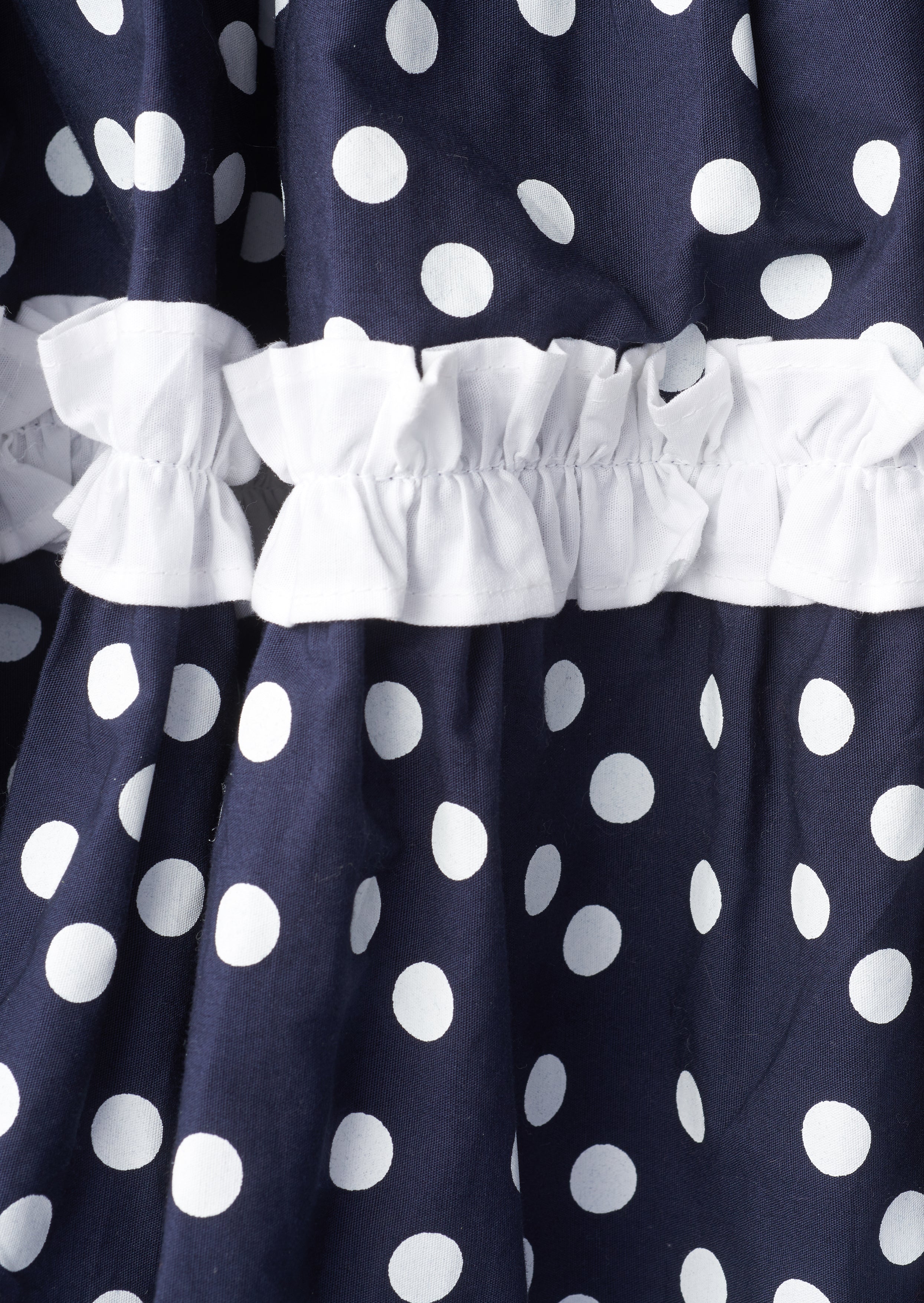 Girls Tiered Spot Print Navy Dress with Pocket