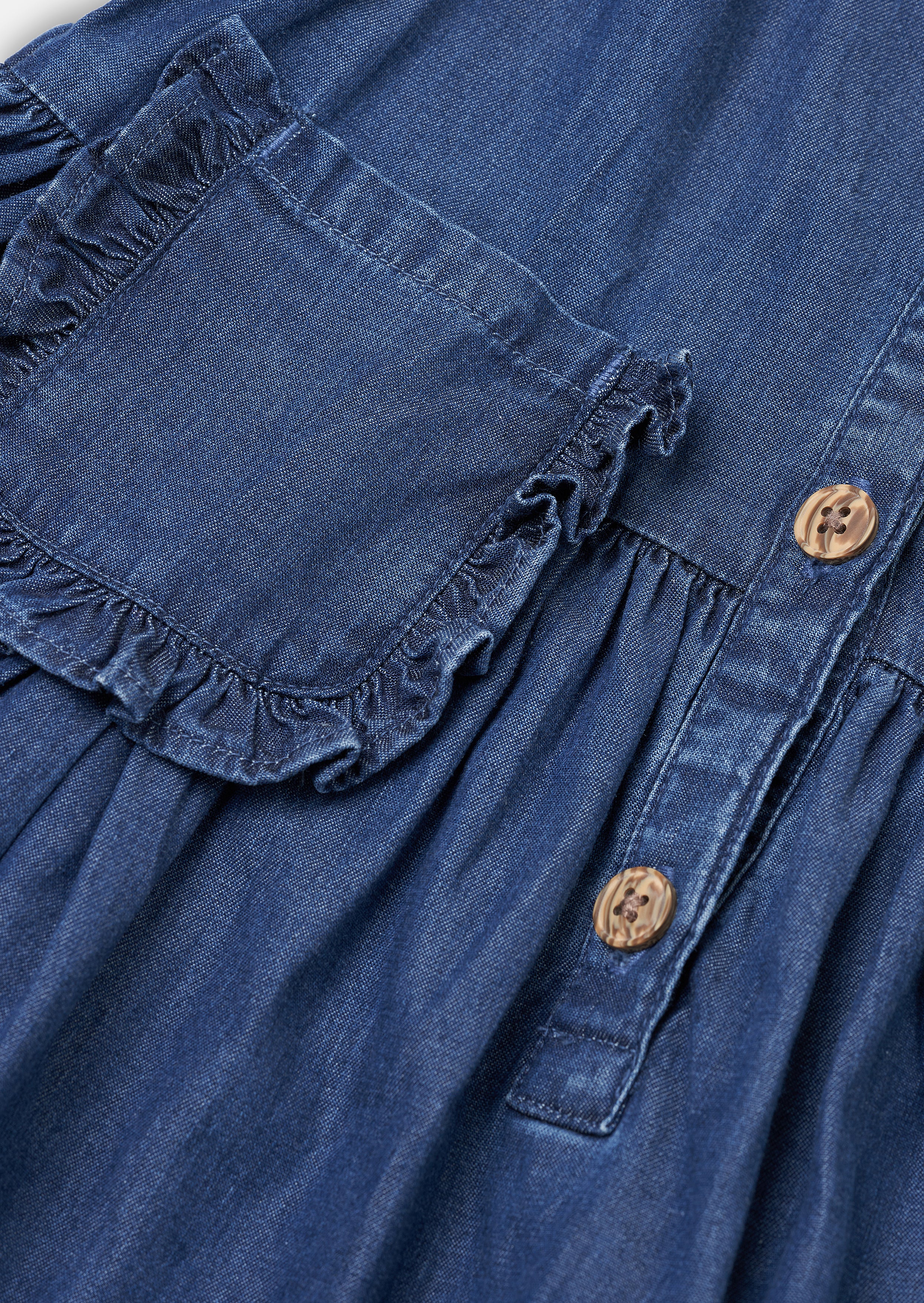 Girls Blue Denim Tiered Dress with Pocket