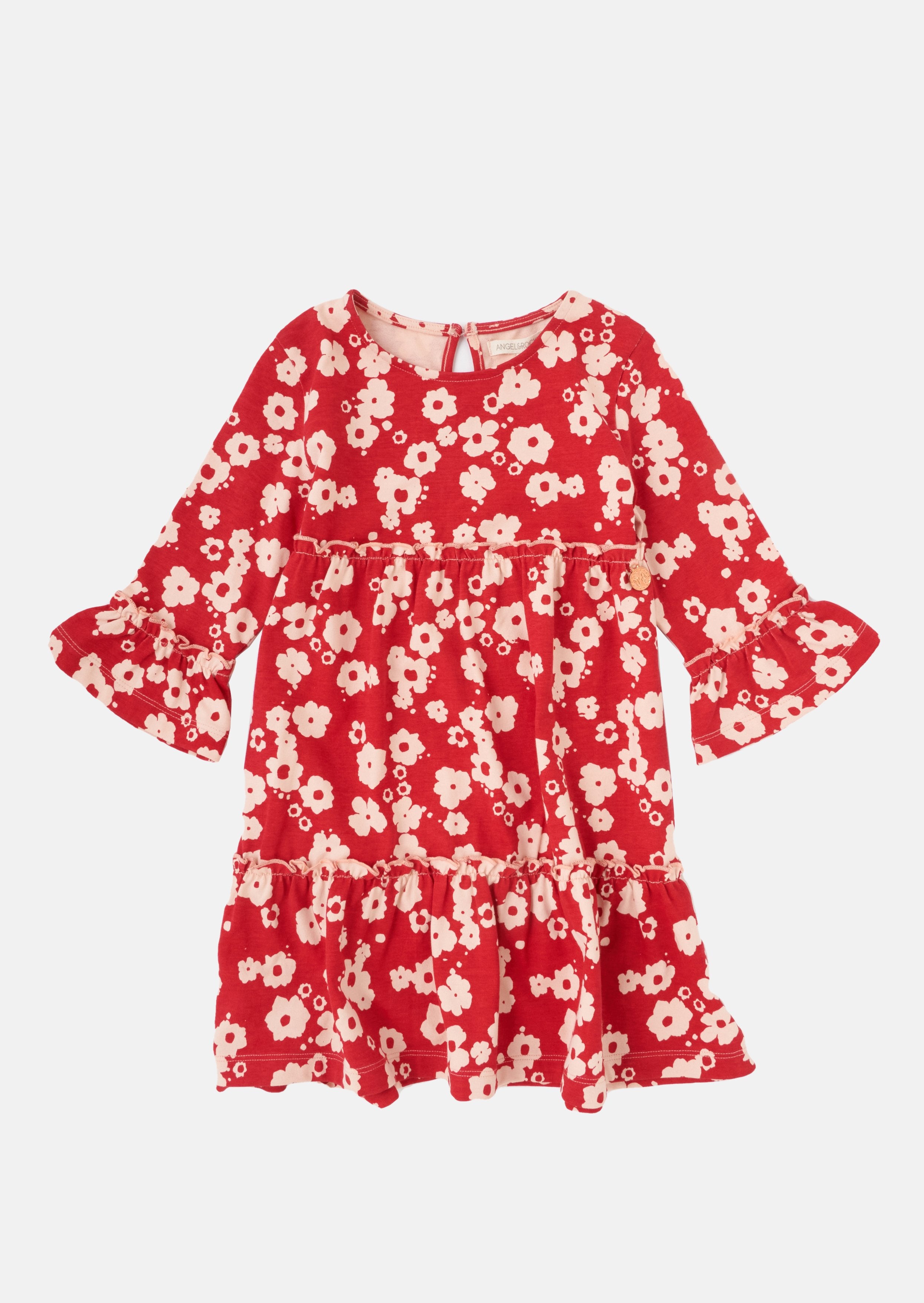 Girls Floral Printed Cotton Red Dress