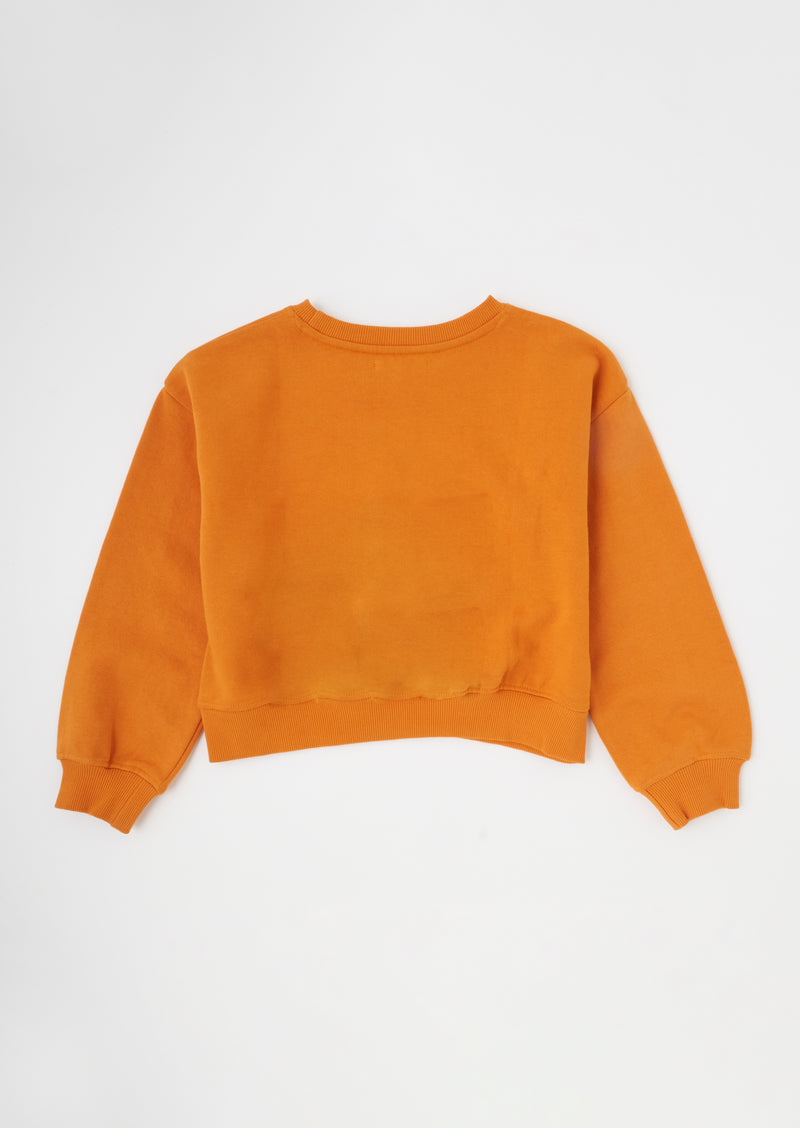 Love Slogan Printed Girls Cotton Orange Sweatshirt