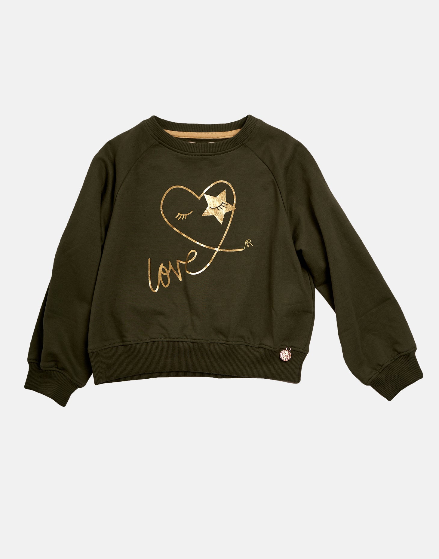 Love Heart Printed Girls Cotton Green Sweatshirt