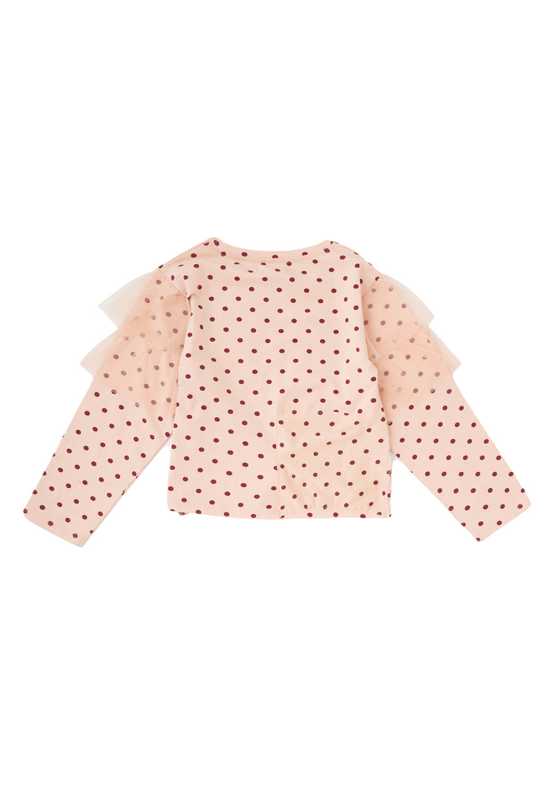 Girls Frill Sleeves with Spot Printed Pink Top