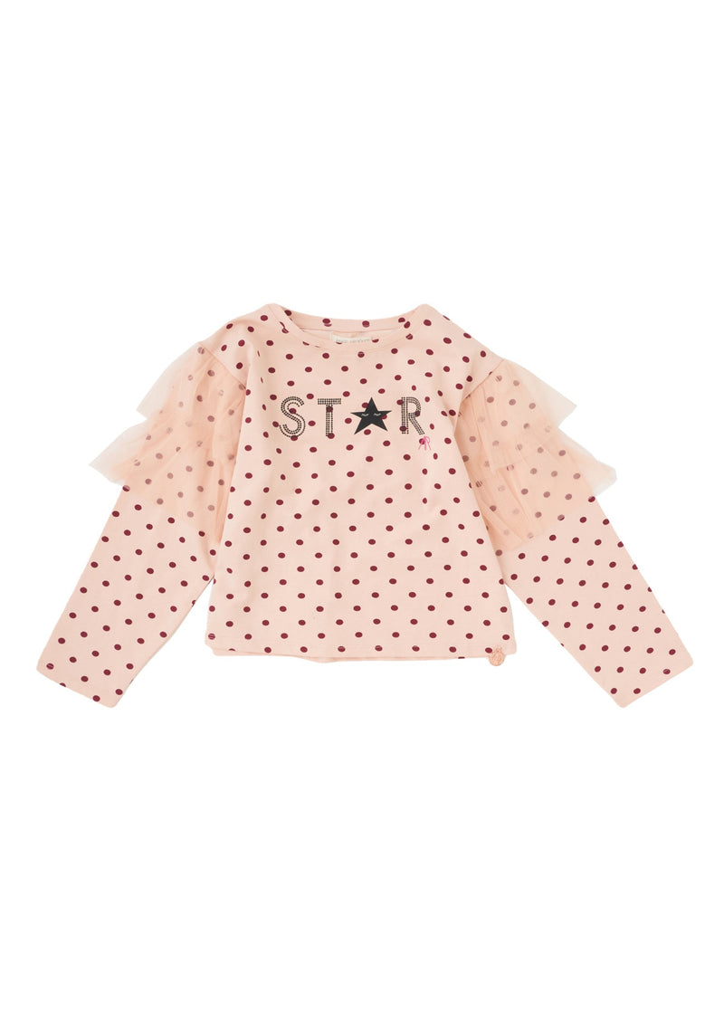 Girls Frill Sleeves with Spot Printed Pink Top