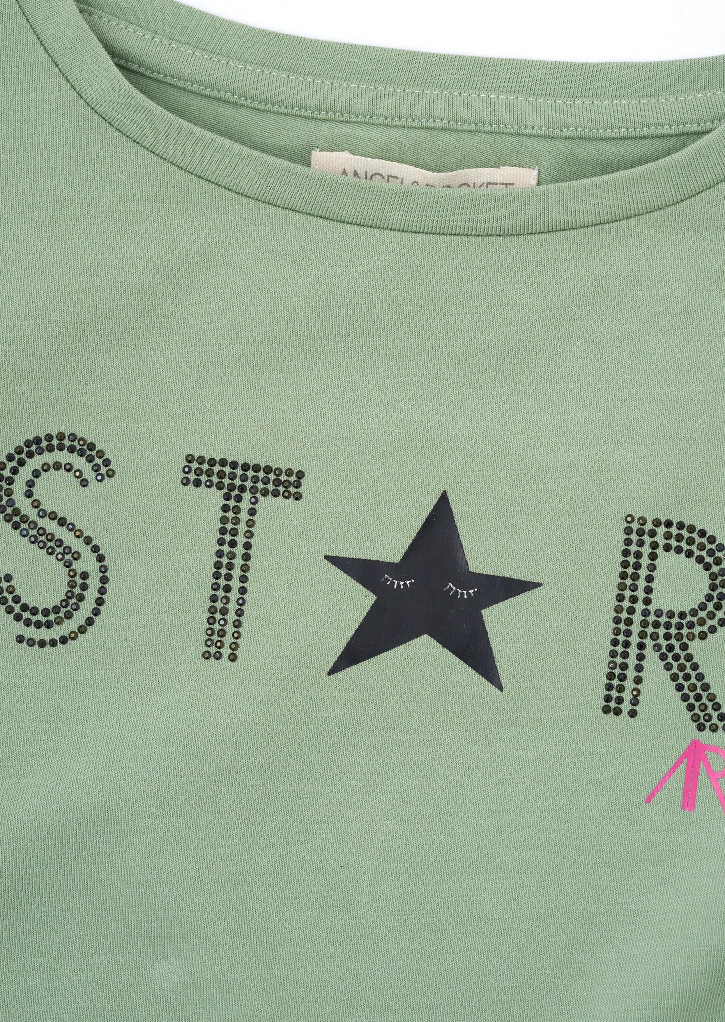 Girls Frill Sleeves with Star Printed Green Top