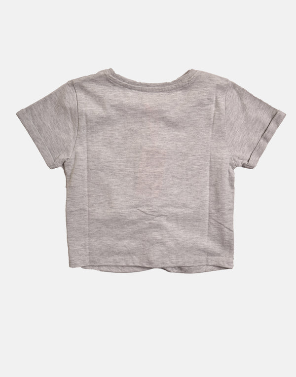 Girls Cotton Gathered Front Design Grey T-Shirt