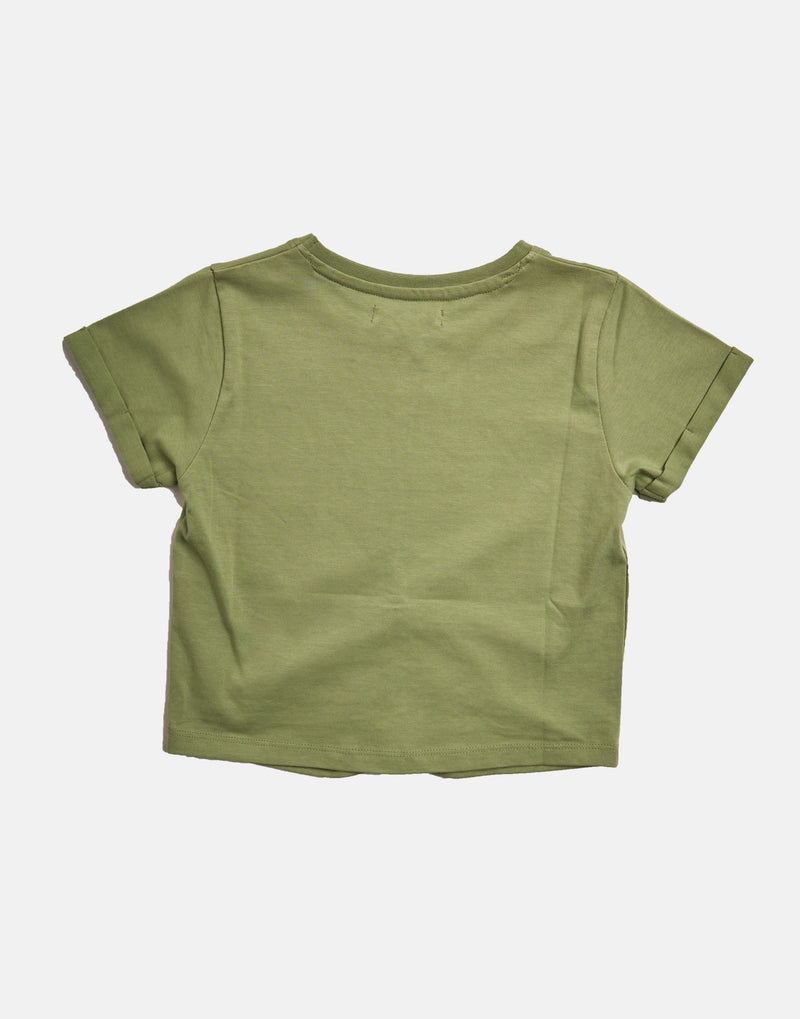 Girls Cotton Gathered Front Design Green T-Shirt
