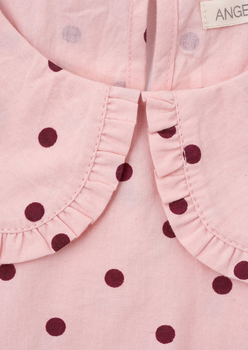 Girls Puff Sleeves with Spot Printed Pink Top
