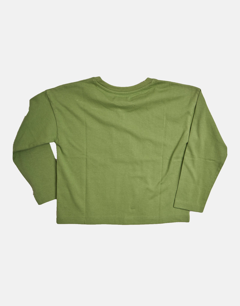 Girls Foil Printed Cotton Green T-Shirt