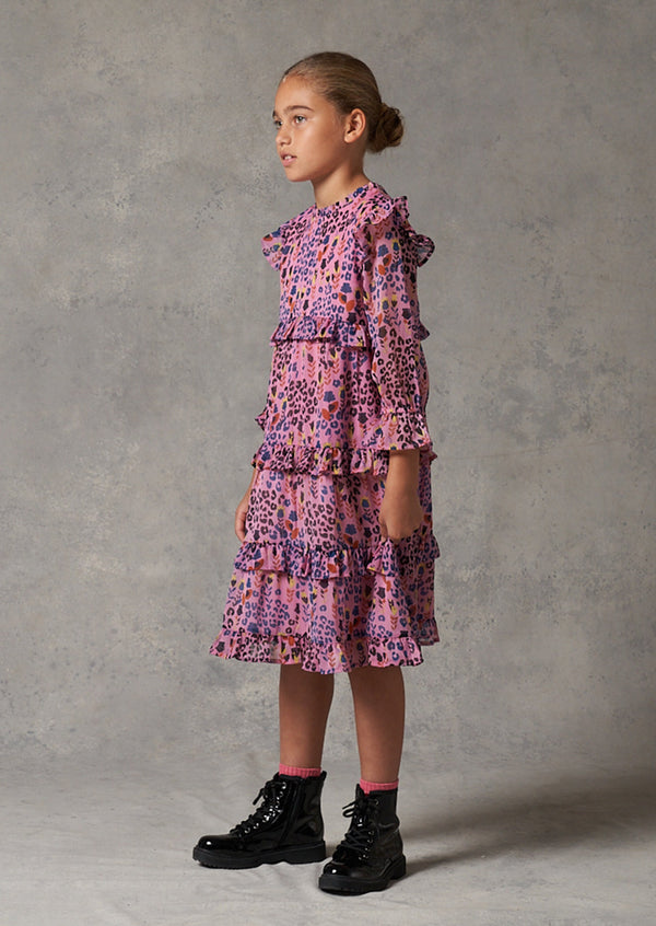 Girls Woven Pink Dress with Floral Print