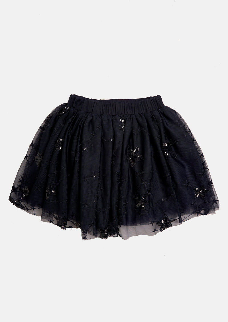Girls Star Sequins Embellished Navy Skirt