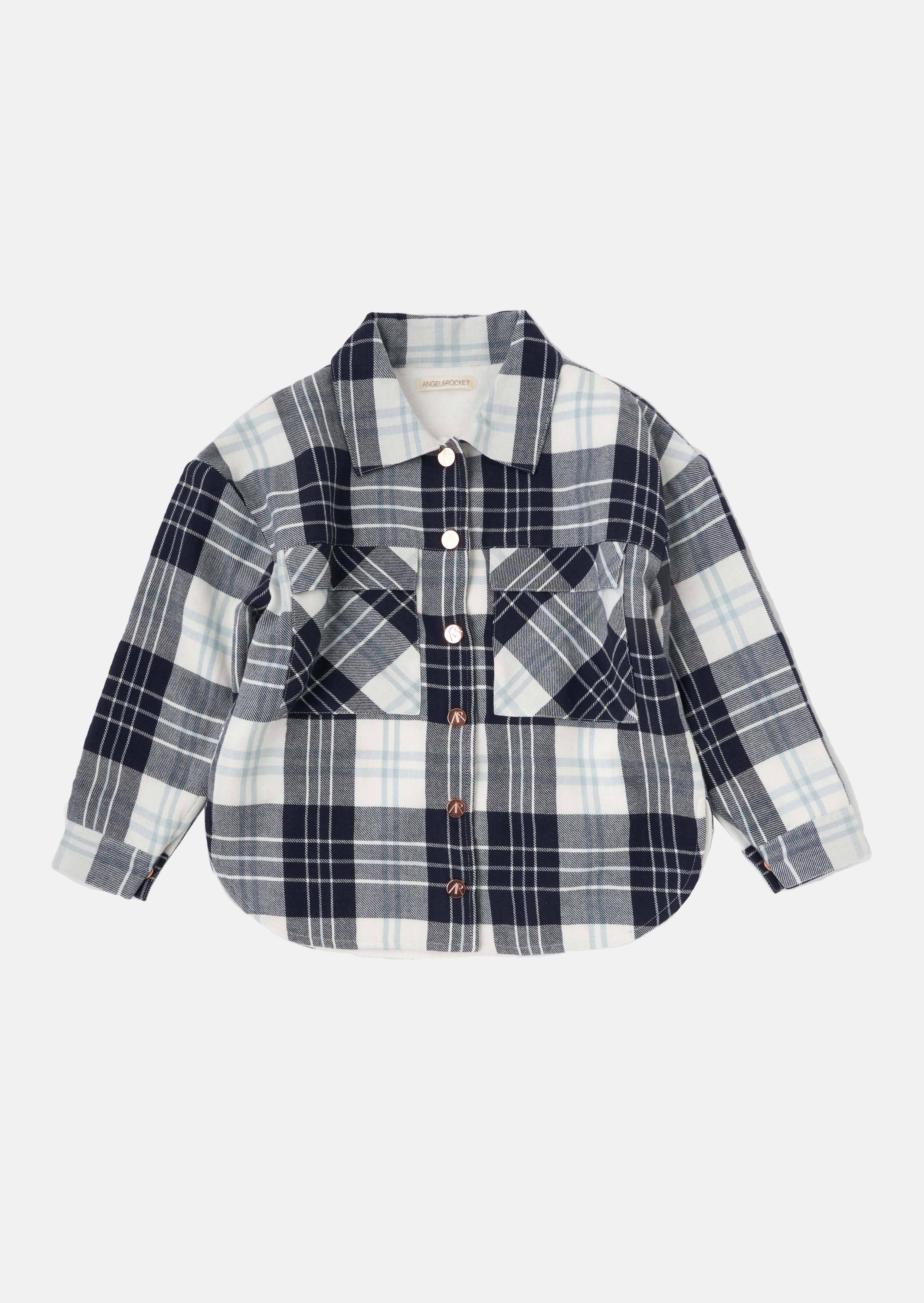 Girls Blue and White Checked Long Sleeves Shacket