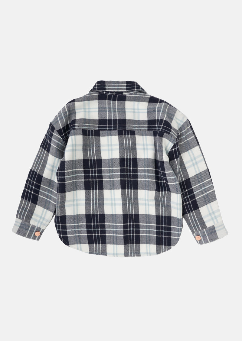 Girls Blue and White Checked Long Sleeve Shacket