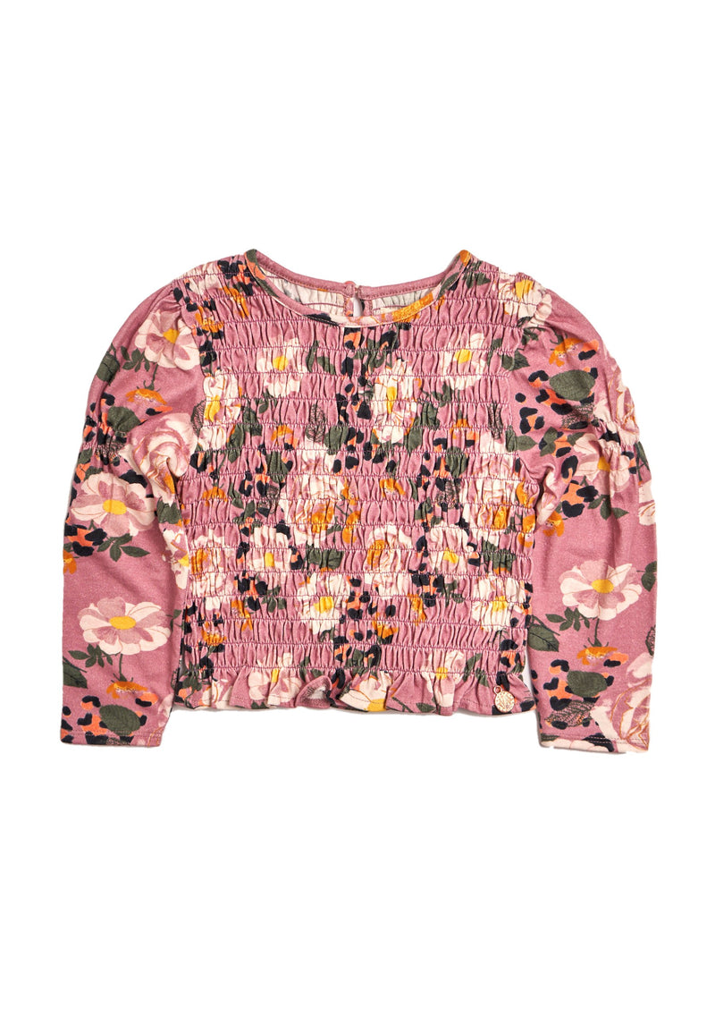 Girls Floral Printed Pink Sweater