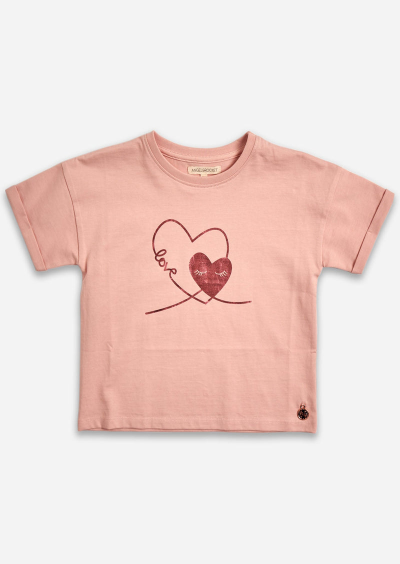 Love Heart Printed Girls Pink T-Shirt